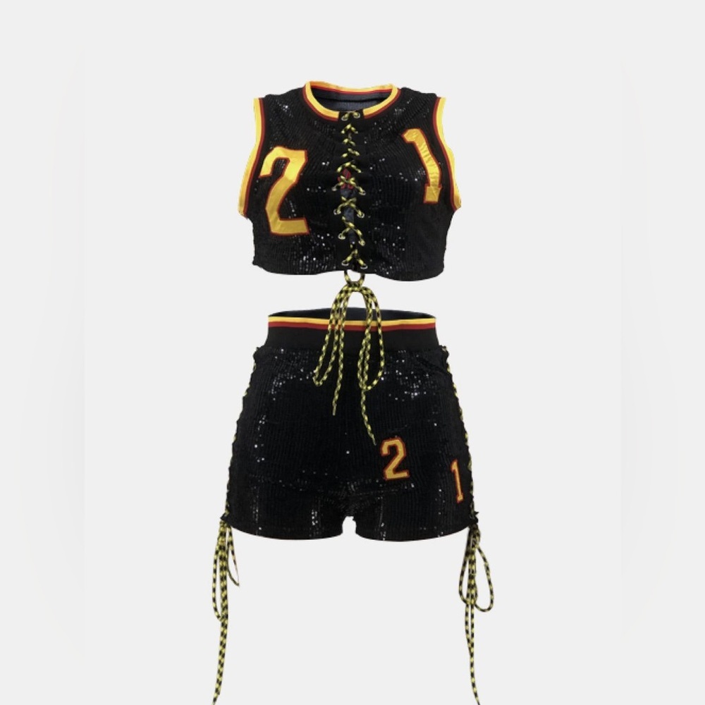 Sassy & Bold: Shane Justin Sequin Lace-Up Crop Top, Small
